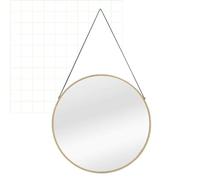 nielsen Jade Round Wall Mirror, Gold, 50x50cm, with Black Leather Hanging Strap