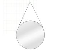 nielsen Jade Round Wall Mirror, Silver, 50x50cm, with Black Leather Hanging Strap
