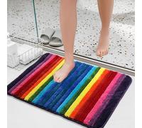 NIENLCIP Rainbow Bathroom Rugs Colorful Microfiber Bath Mat Non-Slip Plush Carpet Floor Mats Water Absorbent Bathroom Mat for Living Room Bedroom Machine Washable 16"X24"