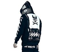 Niepce Inc Graphic Cyberpunk Zip Up Hoodie for Men, Black, XXL