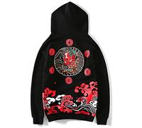 Niepce Inc Japanese Streetwear Men's Dragon Embroidery Graphic Hoodie, Black-devil, XXL