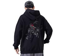 Niepce Inc Japanese Streetwear Men's Dragon Embroidery Hoodie, Black-kirin, Medium