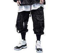 Niepce Inc Japanese Streetwear Techwear Cargo Pants for Men with Straps, Black1, Large