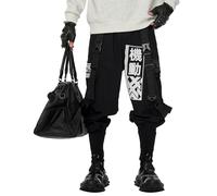 Niepce Inc Japanese Streetwear Techwear Kanji Cargo Pants for Men, Black-p136, Large