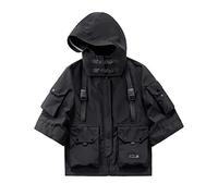 Niepce Inc Japanese Streetwear Techwear Men’s 3/4 Sleeve Jacket with Hood, Black1, L