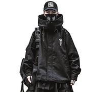 Niepce Inc Japanese Streetwear Zip Up Windbreaker Jacket for Men, Black, Medium