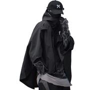 Niepce Inc Japanese Techwear Hooded Cape Jacket for Men, Black-j40, L