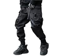 Niepce Inc Men's Japanese Streetwear Techwear Cargo Pants with Design, Black2, Medium