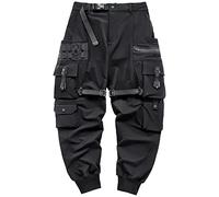 Niepce Inc Men's Japanese Streetwear Techwear Cargo Pants with Design, Black4, Medium