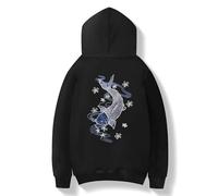 Niepce Inc Novelty Graphic Embroidered Hoodies for Men, Black-blue Koi, M