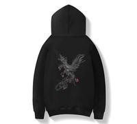 Niepce Inc Novelty Graphic Embroidered Hoodies for Men, Black-flying Phoenix, M