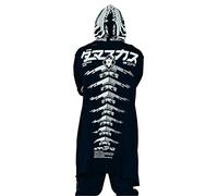 Niepce Inc Streetwear Cyberpunk Techwear Graphic Long Zip Up Hoodie Men, Black, XXL