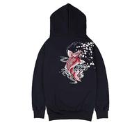 Niepce Inc Streetwear Men's Dragon Embroidered Heavyweight Graphic Hoodies, Black-fish, XL