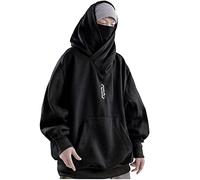 Niepce Inc Streetwear Men's Oversized Heavyweight Hoodie with Neck Gaiter, Black, XXL