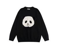 Niepce Inc Streetwear Panda Mens Pullover Knit Oversized Sweater, Black, Medium