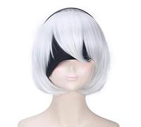 NieR Automata 2B YoRHa No.2 Type B Women Short Wig Cosplay Costume Heat Resistant Synthetic Hair Wigs (No Patch Headband)