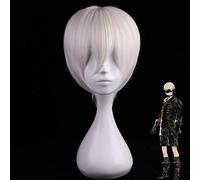 NieR:Automata YoRHa No.9 Type S Cospaly Wigs Short White Mix Heat Resistant Synthetic Hair Costume Wig W-915