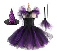 Niesel 3 Piece Childrens Witch Costume, Witch Dress Tutu Costume, Halloween Costumes For Girls With Hat And Broom, Creating A Festive Atmosphere For School Events, Dress Up Tulle