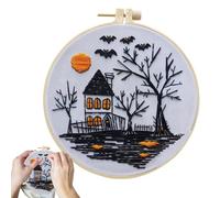 Niesel Skeleton Witch Hat Bat Embroidery Kit for Beginners, Halloween Ornaments, Creative Hand Embroidery Starters