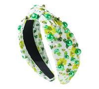 Niesel St Patrick Headbands for Girls,Wide Hair Bands | St. Patrick's Day Headband Green Shamrock Embellished Crystal Rhinestone Knotted Headband for Hair Accessories