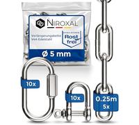 NietFullThings Heavy Duty Stainless Steel Extension Chain Set V4A 316 Hanging Chain Kit 5 mm Chain 25 cm Includes Chain Shackle and Screw Link for Punching Bag Hammock Chair Ceiling Mount Pack of 5