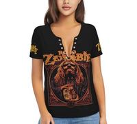 NIETRET Women's Music Zombies Deep V-Neck T-Shirts Low Cut Sexy Shirts Summer Short Sleeve Top Tees Black XL