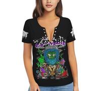NIETRET Women's Music Zombies Deep V-Neck T-Shirts Low Cut Sexy Shirts Summer Short Sleeve Top Tees Black XL
