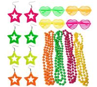 Nievajio 12PCS Neon Glasses, Neon Earrings for Women, 1980s Party Rainbow Costume Accessories Set for 80s Party Fancy Dress Costume Prop