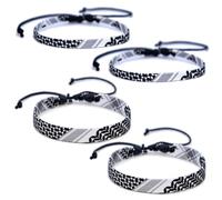 Nievajio 4 Pieces Palestine Bracelet, Adjustable Black and White Traditional Pattern Palestinian Bracelet Mens Wristband For Men And Women