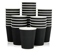 NIEVAN 100 X 8oz Disposable Coffee Cups - Biodegradable, Compostable Ripple Paper Cups, Insulated Black Kraft Takeaway Cups, Non-Slip Leakproof Design for Hot and Cold Drinks, Cafes, Offices & Parties