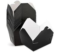 NIEVAN 100 X Black Takeaway Boxes 2000ml - Biodegradable Cardboard Food Containers No.3 Compostable Leak-Proof Disposable Meal Boxes for Snacks, Lunch and Catering