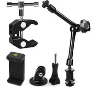 Niewalda Magic arm Camera Mount ，articulating arm- 11 Inch Metal Adjustable Friction Articulated arm with Super Clamp/Phone Clip, for Various Action Camera/DSLR/LCD Monitor/LED Lights/Cell Phone