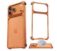 NIFBANG for iPhone 17 Pro Bumper Case,Aluminum Thin Slim No Back Cases Compatible with MagSafe,Metal Frameless 4 Corner Airbags Shockproof Protective for i Phone 17 Pro Cover(Cosmic Orange)