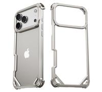 NIFBANG for iPhone 17 Pro Max Bumper Case,Aluminum Thin Slim No Back Design Phone Cases Compatible with MagSafe,Metal Frameless 4 Corner Airbag Shockproof Protective for iPhone 17 Promax Cover(Silver)