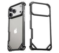 NIFBANG for iPhone 17 Pro Max Phone Case,Aluminum Thin Slim No Back Cases Compatible with MagSafe,Metal Frameless 4 Corner Airbags Shockproof Protective Bumper Cover for iPhone 17 Promax(Black)