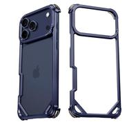 NIFBANG for iPhone 17 Pro Max Phone Case,Aluminum Thin Slim No Back Cases Compatible with MagSafe,Metal Frameless 4 Corner Airbag Shockproof Protective Bumper Cover for iPhone 17 Promax(Deep Blue)