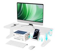 NIFBANG Monitor Stand Riser for Desk,11.3-14.6 cm Height Freely Adjustable with Phone Holder,Single Computer Stands Riser Desktop Organizer for Laptop,Printer,TV Ergonomic Office Accessories(White)