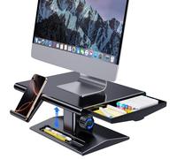 NIFBANG Monitor Stand Riser for Desk,14.5-16.5 cm Height Adjustable with Drawer&Phone Holder,Ergonomic Single Computer Stands Riser Desktop Organiser for Laptop Printer TV Office Accessories(Black)
