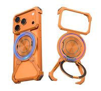 NIFBANG X Shape for iPhone 17 Pro Max Phone Case,Frameless Metal with Ring Stand,360°Rotating Magnetic Kickstand Protective Case,Slim Shockproof Thin Bumper Cover for iPhone 17 Promax(Cosmic Orange)