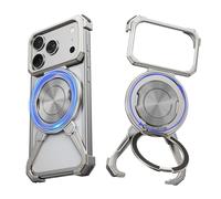 NIFBANG X Shape for iPhone 17 Pro Max Phone Case,Frameless Metal with Ring Stand,360°Rotating Magnetic Kickstand Protective Case,Slim Shockproof Thin Bumper Cover for iPhone 17 Pro Max Cover(Silver)
