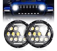 nifeida 75W Round Headlight for Wrangler, 7Inch Round Headlamps with Hi/Lo Beam, DRL and Amber Turn Signal Compatible with Jeep Wrangler JK TJ LJ CJ 97-18 Hummer H1 H2, DOT Approved H4 H13 Adapter