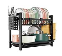 niffgaff Dish Drainer Rack 2-Tier, Draining Board Rack | Black | Rustproof, with Utensil Holder, Cutting Board Holder, Drip Tray, Space-Saver