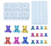 Nifocc 2 Pcs 3D Bear Epoxy Resin Molds 6 Cavities 24 Cavities Bear Casting Mold Crystal Mold Animal Silicone Mold for DIY Jewelry Crafts Keychain Earring Charms Big and Small