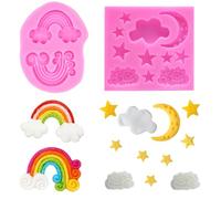 Nifocc 2 Pcs Rainbow Cloud Fondant Mold Star Moon Cake Mold 3D Cloud Silikon Mold Candy Mold Baking Mold for Chocolate Kuchen Muffin Jelly Fudge Decor
