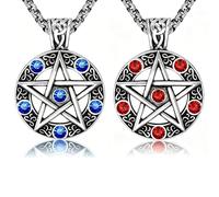 Nifocc 2 Pieces Punk Witch Knot Pentacle Necklace Star Pendant Necklace Rhinestone Pentacle Chain for Women Men Red Blue