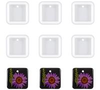 Nifocc 6 Pieces Square Silicone Mould Square Epoxy Resin Moulds Square Key Ring Silicone Mould Jewellery Casting Mould Crystal Casting Mould with Holes for DIY Crafts