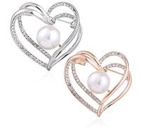 Nifocc Heart Shape Pearl Brooch Pins Crystal Love Heart Brooch Bridal Wedding Brooches Lapel Pins for Women Dress Clothes Sweaters Coat Hats Decorative Parties Jewelry Gifts - Gold Silver 2 Pcs