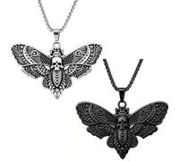 Nifocc Set of 2 Gothic Moth Necklaces, Vintage Moth Chain, Skull Moth Pendant Necklace for Women and Men, Black Silver
