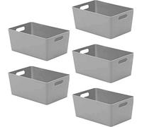 Niftii 5-Pack Grey Plastic Storage Baskets With Sturdy Handles, Lightweight & Durable Design 3.9L Capacity, 17 X 25 X 11Cm