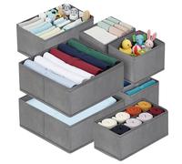 Niftii Rigid Clothes Organiser 7-Pack - Foldable Drawer Organisers with Removable Panels, Fabric Drawer Dividers for Clothes, Underwear, Socks & Baby Items - Wardrobe & Closet Storage Boxes